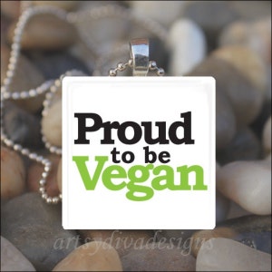 PROUD VEGAN Vegetarian Vegan Glass Tile Pendant Necklace Keyring