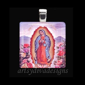 VIRGIN OF GUADALUPE Our Lady of Guadalupe Virgin Mary Religious Glass Tile Pendant Necklace Keyring