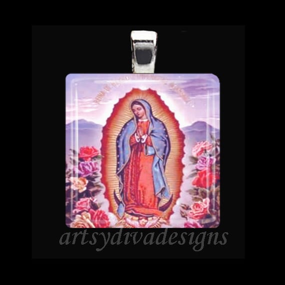 VIRGIN OF GUADALUPE Our Lady of Guadalupe Virgin Mary Tile Pendant Necklace