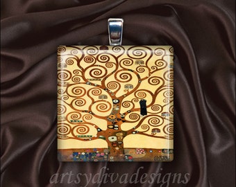 ÁRBOL DE LA VIDA Gustav Klimt Arte Azulejos de vidrio Colgante Collar Llavero