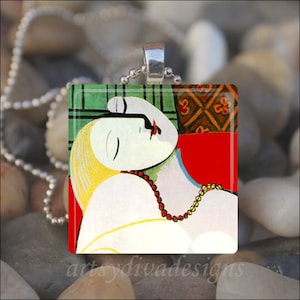 THE DREAM Pablo Picasso Painting Woman Art Glass Tile Pendant Necklace Keyring