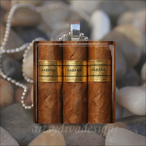 CIGAR LOVER Cuban Cigars Box Cigarette Glass Tile Pendant Necklace Keyring