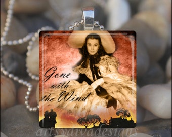 GONE WITH the WIND Scarlett O'Hara Rhett Butler Romance Book Glass Tile Pendant Necklace Keyring design 5