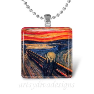 THE SCREAM Edvard Munch Art Painting Glass Tile Pendant Necklace Keyring