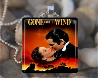 GONE WITH the WIND Rhett Butler Scarlett O'Hara Romance Book Glass Tile Pendant Necklace Keyring design 2