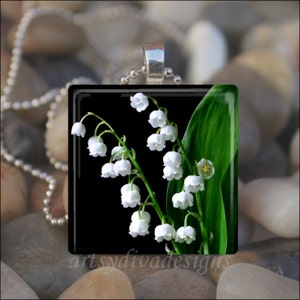 LILY OF the VALLEY Easter Flowers Lilies Spring Floral Glass Tile Pendant Necklace Keyring