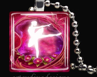 FAIRY DANCER Ballet Fairy Fantasy Dance Glass Tile Pendant Necklace Keyring
