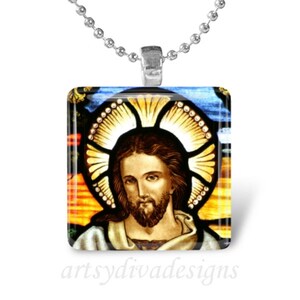 JESUS CHRIST Holy Son of God Religious Glass Tile Pendant Necklace Keyring
