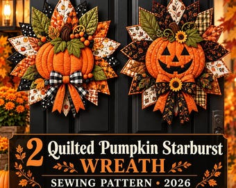 2 Quilted Pumpkin Wreath Sewing Patterns, Halloween & Fall Decor (Digital Download)