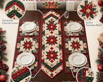 Naaipatroon voor een kersttafelloper en placemat, gewatteerd chevron patchwork (digitale download)