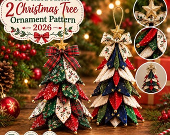 Molde para enfeite de árvore de Natal em tecido dobrado em 3D (Download em PDF)