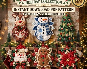 Pacote com 6 moldes de costura para enfeites de porta de Natal (download em PDF)
