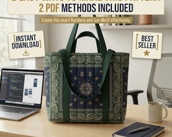 Quilted Gusset Tote Bag Sewing Pattern, Bandana Shopping Bag DIY (PDF Download)