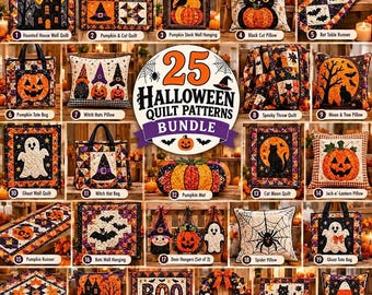 Pacote com 25 padrões de colchas de Halloween, projetos de costura assustadores (download digital)
