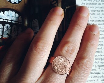 Birds ring. Resizeble ring. Copper and part of a coin. South Africa