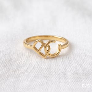 Interlocking Initial Ring, Sterling Silver Two Letter Band, Old English Gothic Monogram Ring, Couple Promise Jewelry, Gift for Her