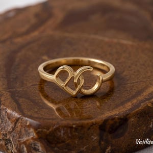Interlocking Initial Ring, Sterling Silver Two Letter Band, Old English Gothic Monogram Ring, Couple Promise Jewelry, Gift for Her