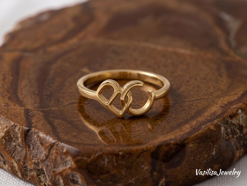 Interlocking Initial Ring, Sterling Silver Two Letter Band, Old English Gothic Monogram Ring, Couple Promise Jewelry, Gift for Her