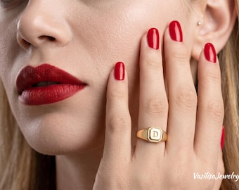 Siegelring mit Initialen, personalisierter Buchstabenring aus Sterlingsilber, individuell gravierter Monogramm-Ring für den kleinen Finger, minimalistisches Geschenk für Sie und Ihn