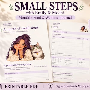 Utskrivbar mat- och välbefinnandejournal, 31-dagars måltids-, vatten- och promenadjournal, 40 sidor
