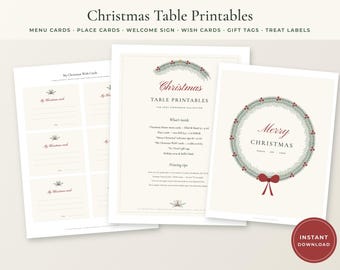 Bearbeitbare Tischkarten & Menükarten für Weihnachten (Canva-Vorlage + druckbare PDF-Datei), Willkommensschild, Geschenkanhänger, Wunschkarten, Etiketten für Leckereien