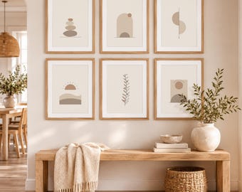 Neutrales Wandbild-Set (6-teilig), minimalistische Wandbilder zum Ausdrucken, beige Boho-Prints, abstraktes Bilderwand-Set, Japandi-Dekor, digitaler Download