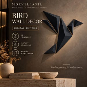 Geometric Bird Wall Art 3MF File, Origami Style for 3D Printing