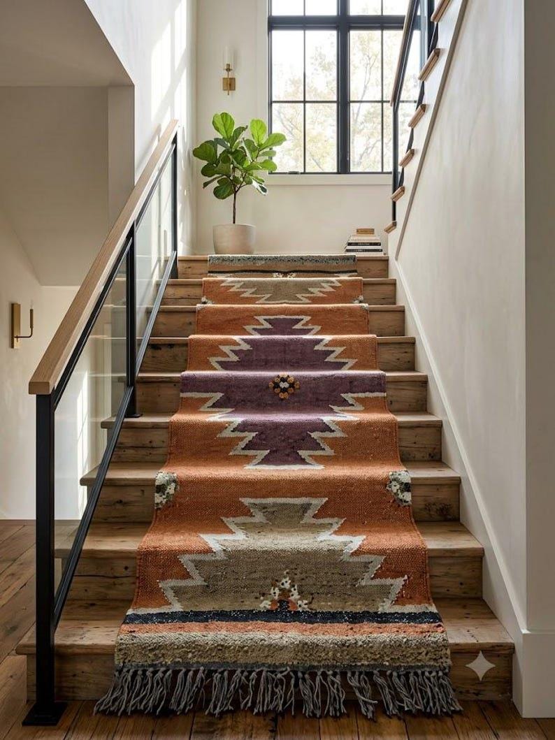 Handmade Kilim Runner Rug Geometric Runner Long Hallway Wool Jute Stair ...