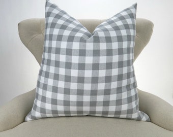 Gray Plaid Pillow Cover -MANY SIZES- Check Pattern, Gingham Print, Euro Sham, Lumbar, Decorative Throw, Storm Grey Buffalo Premier Prints