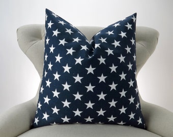 Navy Stars Pillow Cover -MANY SIZES- Blue white nautical decorative throw euro sham cushion modern contemporary premier prints 28 22 18