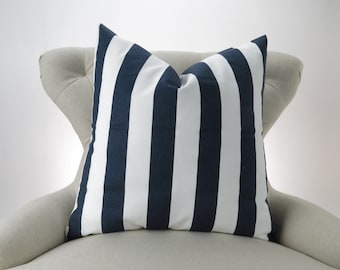 Navy Stripe Pillow Cover, Floor Pillow, Euro Sham, Nautical, Bold Navy Blue & White Canopy by Premier Prints, 24x24 26x26 28x28 inch