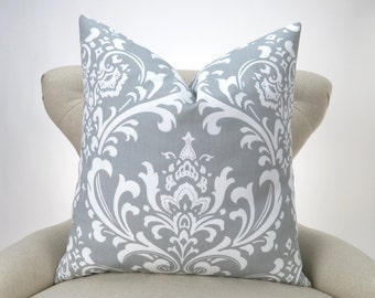 Gray Damask Floor Pillow Cover- up to 28x28 inch- Grey Euro Sham, Big Gray White Pillow, Ozborne Storm Premier Prints, FREESHIP