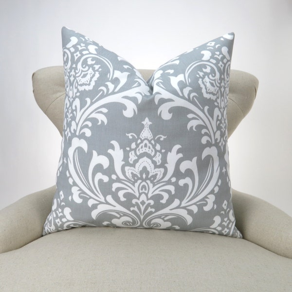 Ready to ship! Gray Pillow Cover - damask pattern, Ozborne gray/white by Premier Prints - for 18x18 pillow