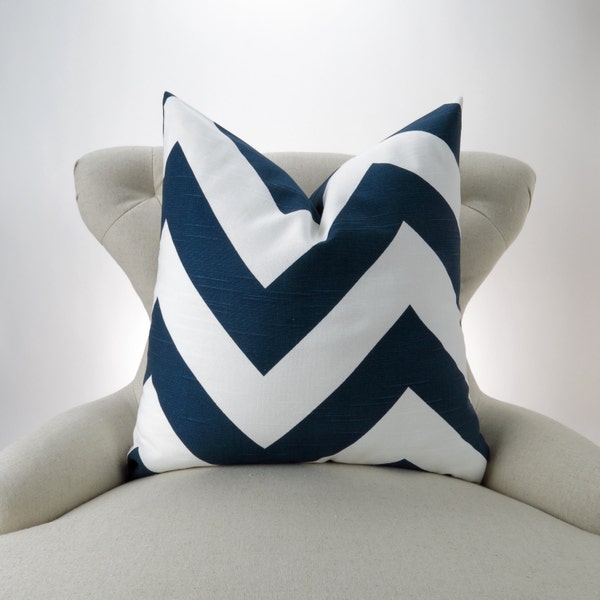 Navy Chevron Pillow Cover -MANY SIZES- Navy Blue & White Zigzag Throw Pillow, Cushion Cover, Euro Sham, Zippy Premier Prints, FREESHIP