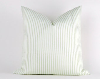 Green Stripe Pillow Cover -MANY SIZES- feather ticking pattern (Decorative Pillow, Euro Sham, Farmhouse) Classic Kiwi by Premier Prints