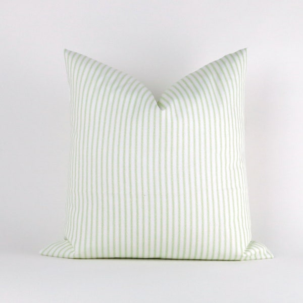 Green Stripe Pillow Cover -MANY SIZES- feather ticking pattern (Decorative Pillow, Euro Sham, Farmhouse) Classic Kiwi by Premier Prints