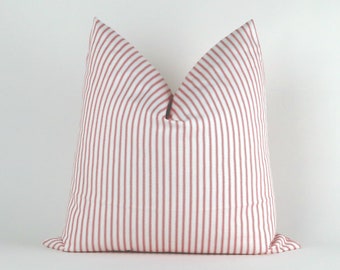 Red Stripe Pillow Cover -MANY SIZES- feather ticking pattern (Decorative Pillow, Euro Sham, Farmhouse) Classic lipstick by Premier Prints