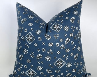 Blue Bandana Pillow Cover -MANY SIZES- (Decorative Throw Pillow, Euro Sham) Bandana Italian Denim (black) by Premier Prints