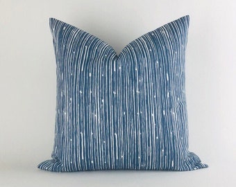 Blue Stripe Pillow Cover -MANY SIZES- (Decorative Throw Pillow, Euro Sham) Scribble Premiere Navy (white) Twill by Premier Prints