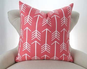 Coral Pillow Cover -MANY SIZES- arrow pattern (Decorative Throw Pillow, Euro Sham) coral pink/white by Premier Prints