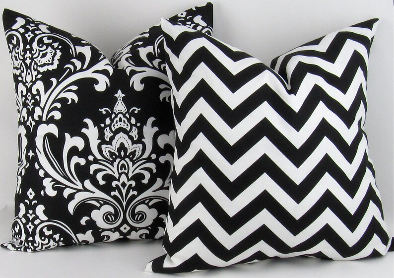 BLACK Damask Pillow Cover MANY SIZES White Ozborne Cushion Etsy