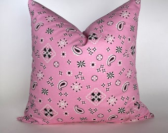 Pink Bandana Pillow Cover -MANY SIZES- (Decorative Throw Pillow, Euro Sham) Bandana Prism Pink (black) by Premier Prints