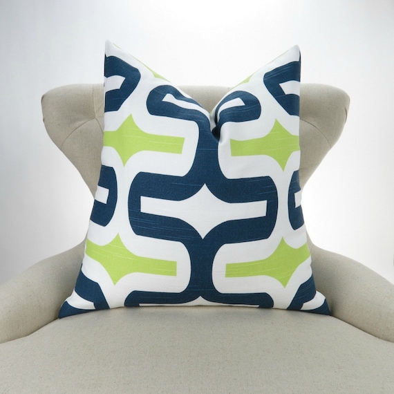 Navy Blue & Green Pillow MANY SIZES Lime Green Teal Blue Etsy
