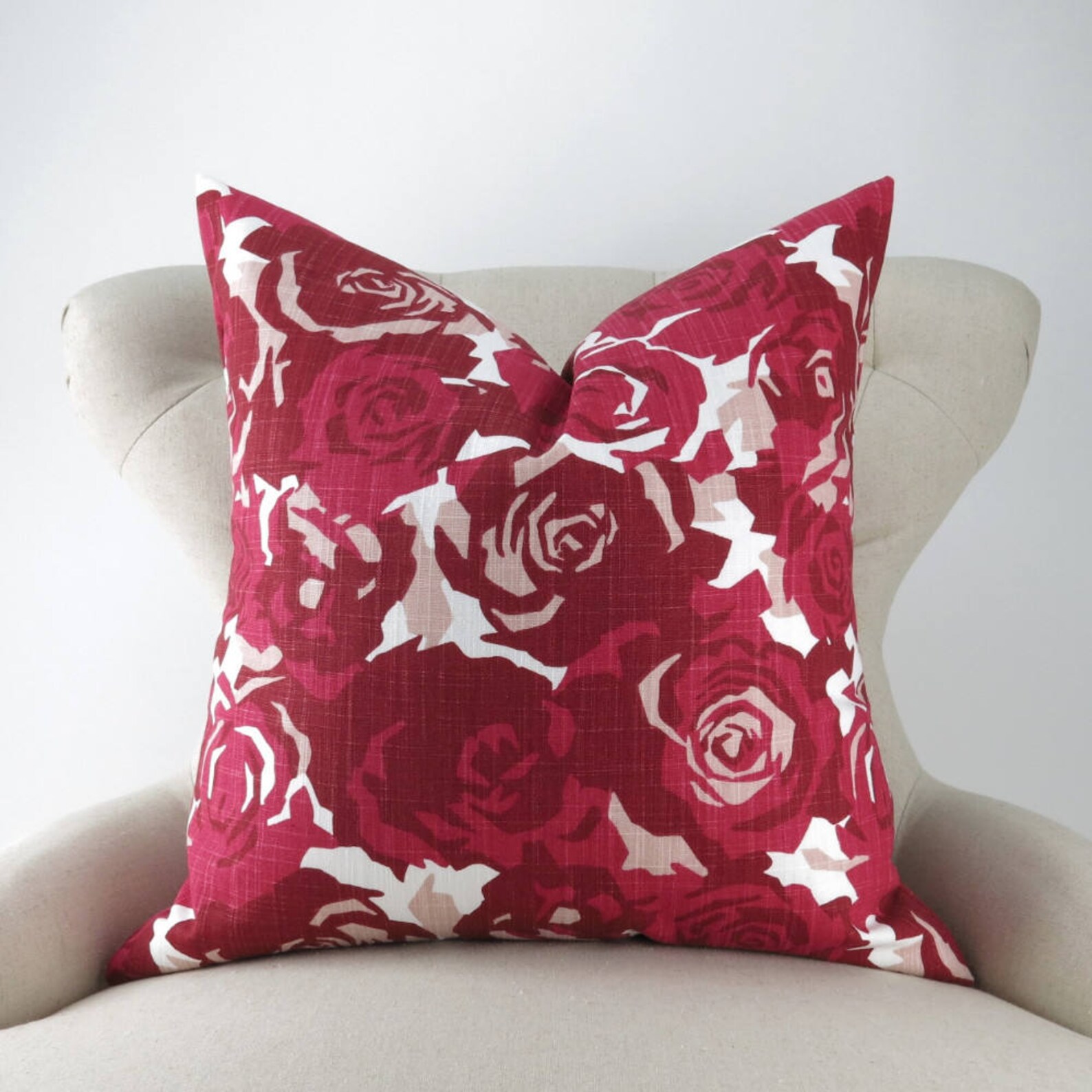 Red Roses Pillow Cover MANY SIZES Floral Pattern Euro Sham Etsy
