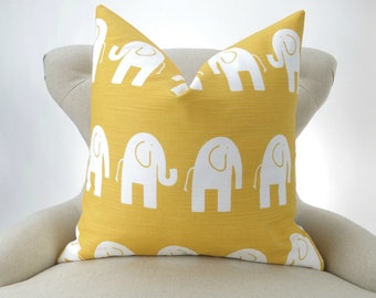 Elephant Pillow, Yellow White -MANY SIZES- Ele corn zoo white cushion cover throw euro sham Premier Prints decorator designer Kids