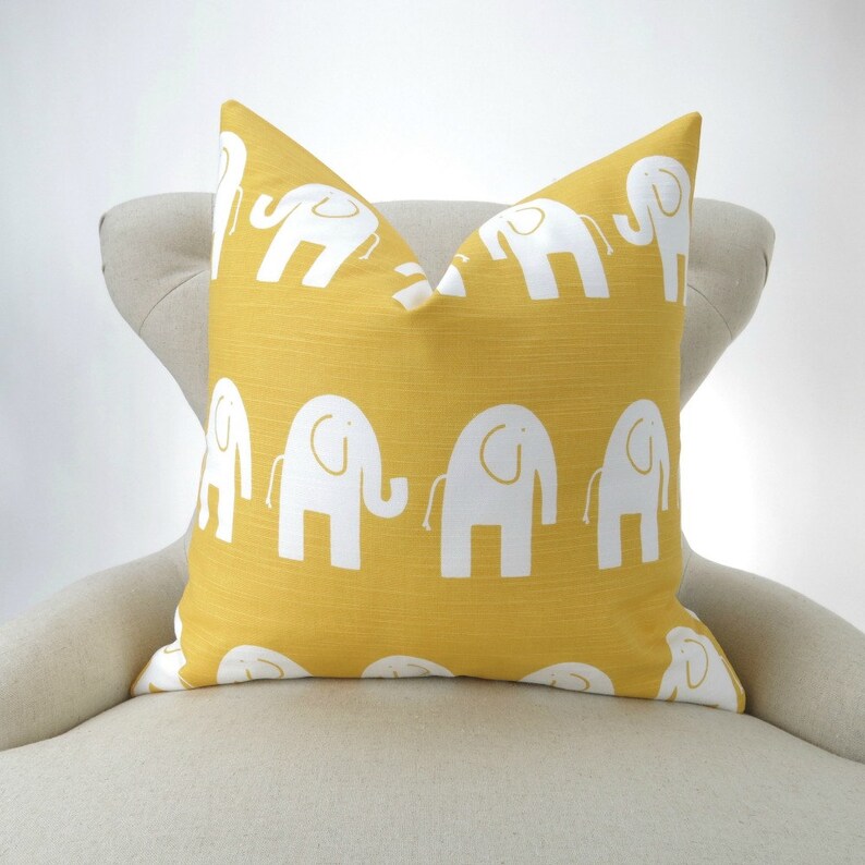 Elephant Pillow Yellow White MANY SIZES Ele Corn Zoo White Etsy