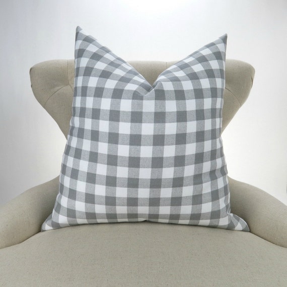 Gray Plaid Pillow Cover MANY SIZES Gingham pillow cover | Etsy