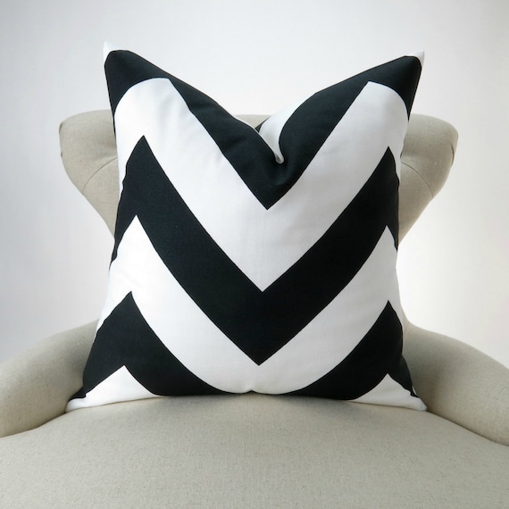 Black Chevron Pillow Cover Many Sizes Black White Throw Etsy
