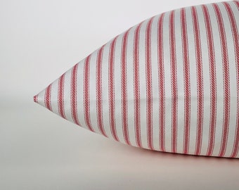 Red Stripe Pillow Cover -MANY SIZES- feather ticking pattern (Decorative Pillow, Euro Sham, Farmhouse) Classic lipstick by Premier Prints