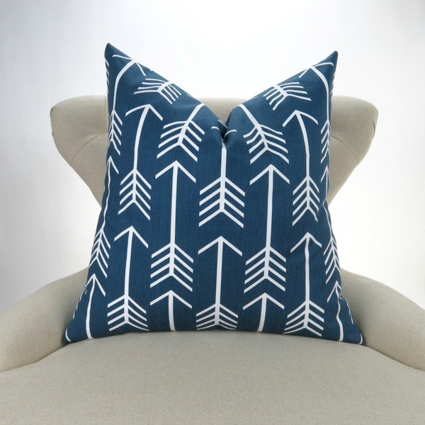 Navy Arrow Pillow Cover -MANY SIZES- Blue Throw Pillow, Euro Sham, Lumbar, Cushion Cover, Navy White Decor, Arrow Pattern by Premier Prints